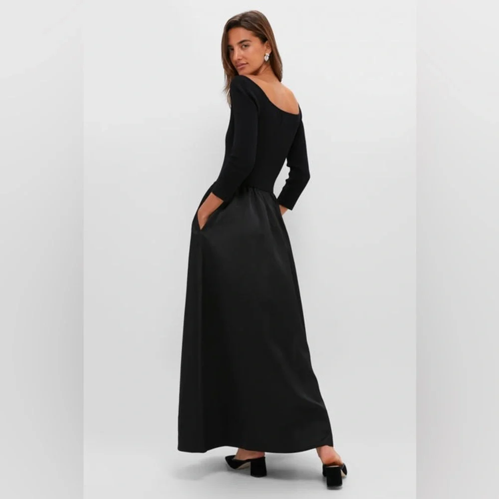 Tuckernuck XXS Black Dupioni Clea midi pocketed fit and flare dress - Picture 3 of 8